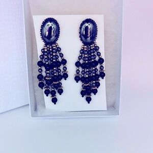 Vintage Bohemian Gemstone Dangling Black Onyx and Hematite gold bead ear…​​​